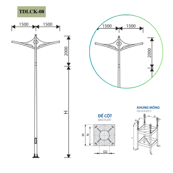 Cột Đèn rời cần đôi 5m 6m 7m 8m 9m 10m 11m TKLCK-08