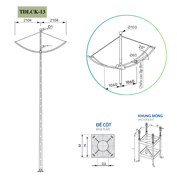 Cột Đèn rời cần đôi TKLCK-13