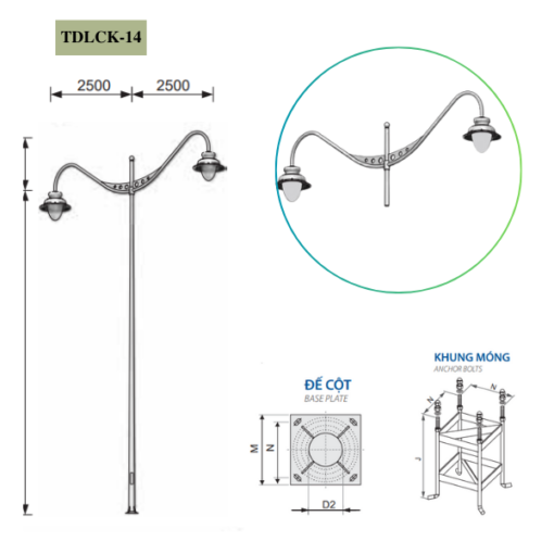 Cột Đèn rời cần đôi  5m 6m 7m 8m 9m 10m 11m TKLCK-14