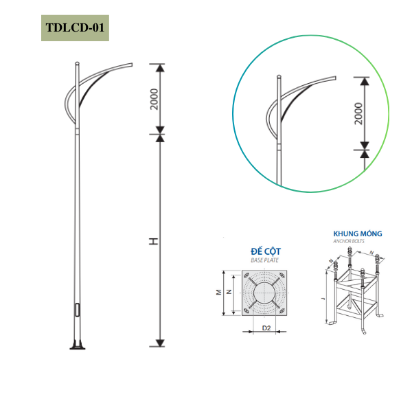 Cột Đèn Rời Cần Đơn TDLCD-01