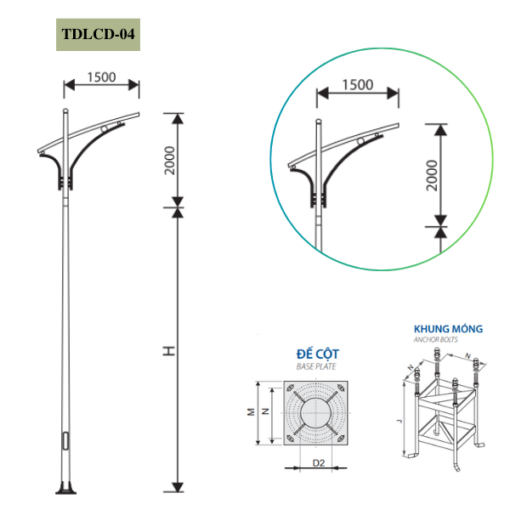 Cột Đèn rời cần đơn 5m 6m 7m 8m 9m 10m 11m TDLCD-04