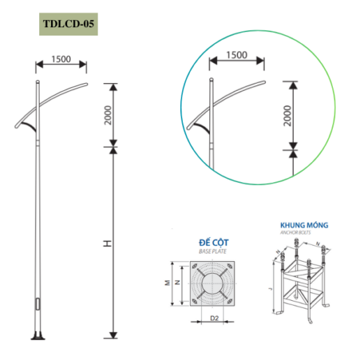 Cột Đèn rời cần đơn 5m 6m 7m 8m 9m 10m 11m TDLCD-05
