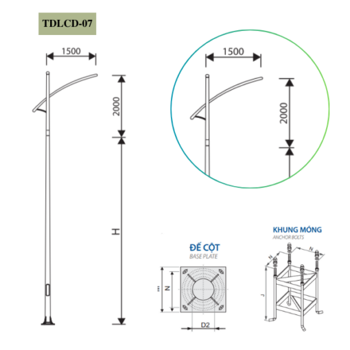 Cột Đèn rời cần đơn 5m 6m 7m 8m 9m 10m 11m TDLCD-07
