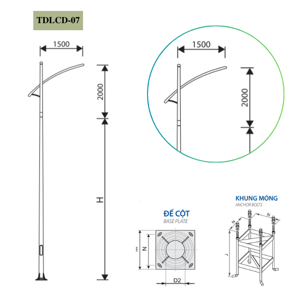 Cột Đèn rời cần đơn TDLCD-07