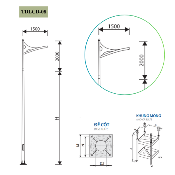 Cột Đèn Rời Cần Đơn TDLCD-08 - lựa chọn hoàn hảo cho chiếu sáng