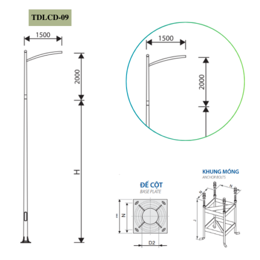 Cột Đèn rời cần đơn 5m 6m 7m 8m 9m 10m 11m TDLCD-09