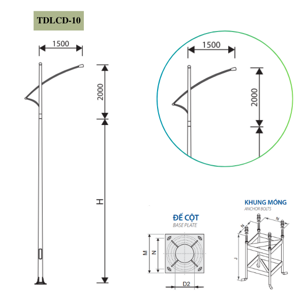 Cột Đèn rời cần đơn TDLCD-10 - Giải pháp chiếu sáng hoàn hảo