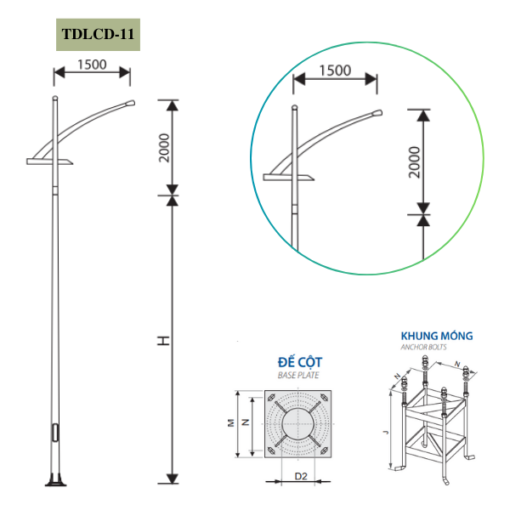 Cột Đèn rời cần đơn 5m 6m 7m 8m 9m 10m 11m TDLCD-11