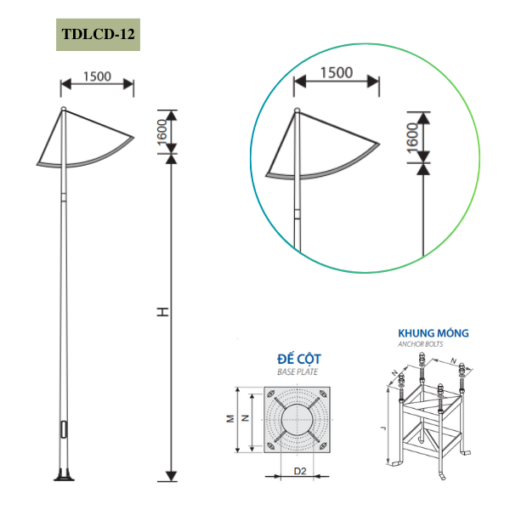 Cột Đèn rời cần đơn 5m 6m 7m 8m 9m 10m 11m TDLCD-12
