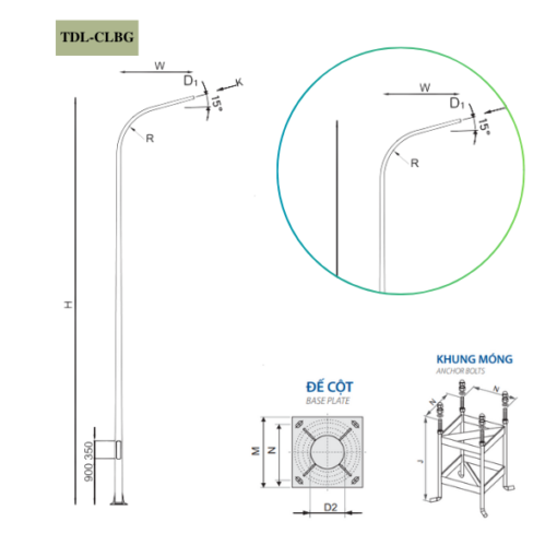 Cột Đèn liền Cần Bát 5m 6m 7m 8m 9m 10m 11m TDL-CLBG
