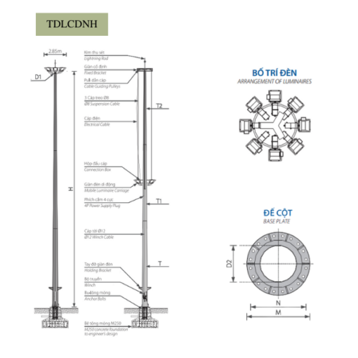 Cột Đèn nâng hạ 17m 20m 25m 30m 35m TDLCDNH