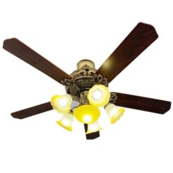 Quạt trần đèn chùm trang trí 109 Cánh gỗ 5 Cánh - Thành Đạt Led